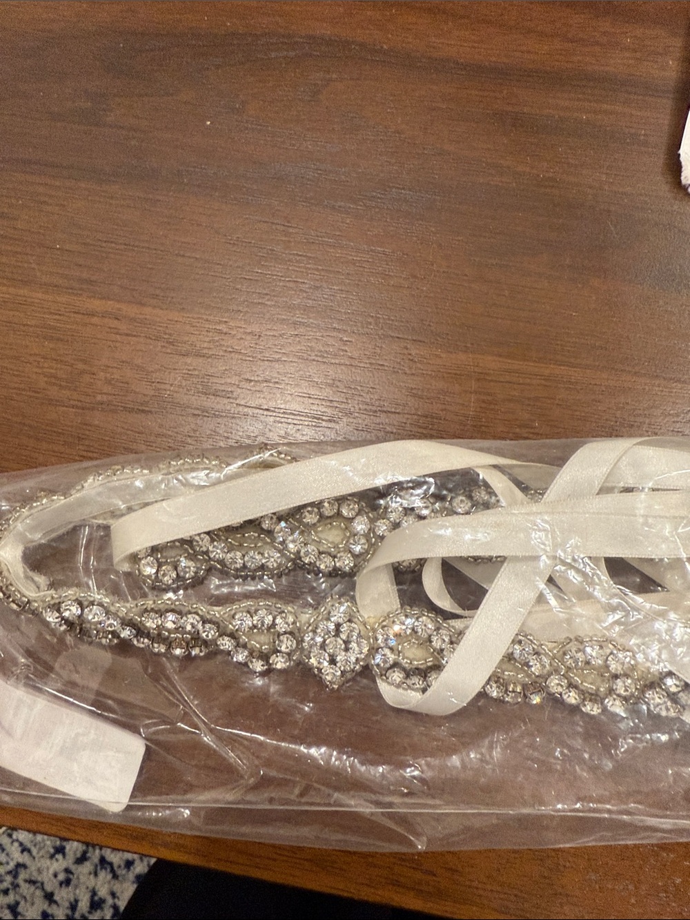 Crystal Rhinestone Bridal Belt with Ivory Ribbon